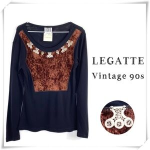 Vintage 90s Legatte Jewelry Neck Velvet Shirt Tops